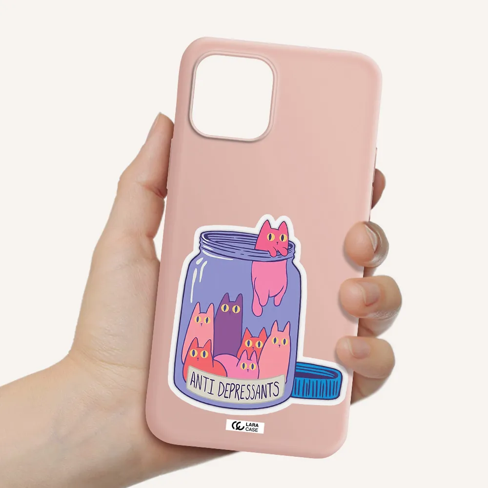 Anti Depressants Cats Apple iPhone 12 mini Silicone pastel pink Case