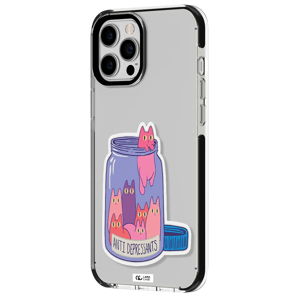 Anti Depressants Cats Apple iPhone 12 pro max impact black border Case
