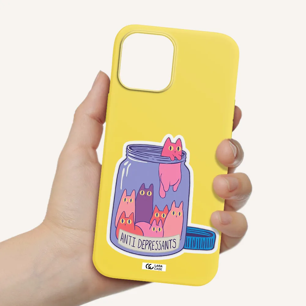 Anti Depressants Cats Apple iPhone 12 pro max Silicone canary yellow Case