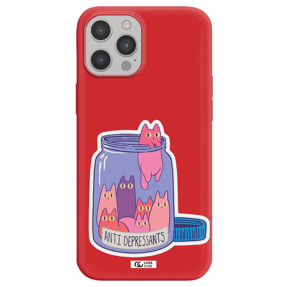 Anti Depressants Cats Apple iPhone 12 pro max Silicone Imperial Red Case