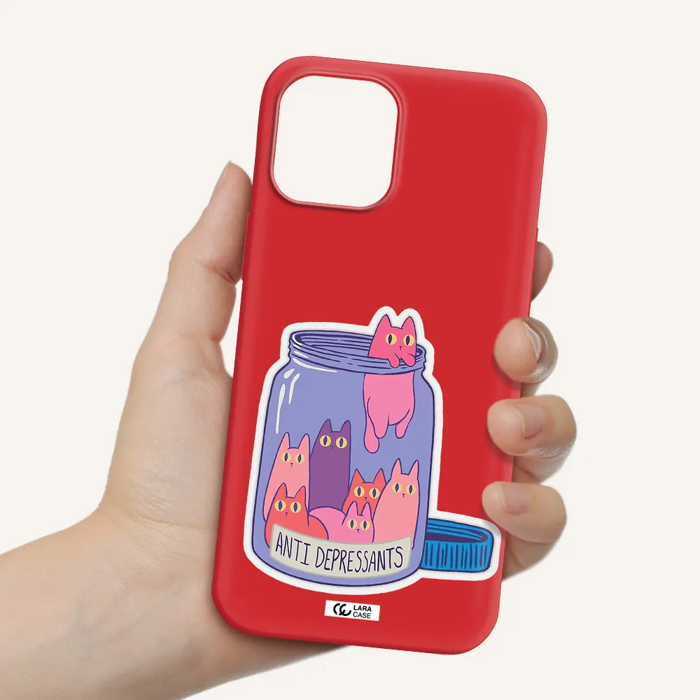 Anti Depressants Cats Apple iPhone 12 pro max Silicone Imperial Red Case