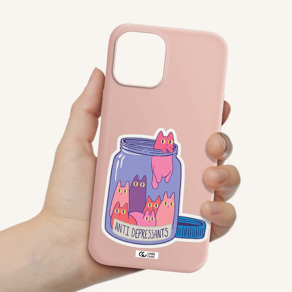 Anti Depressants Cats Apple iPhone 12 pro max Silicone pastel pink Case