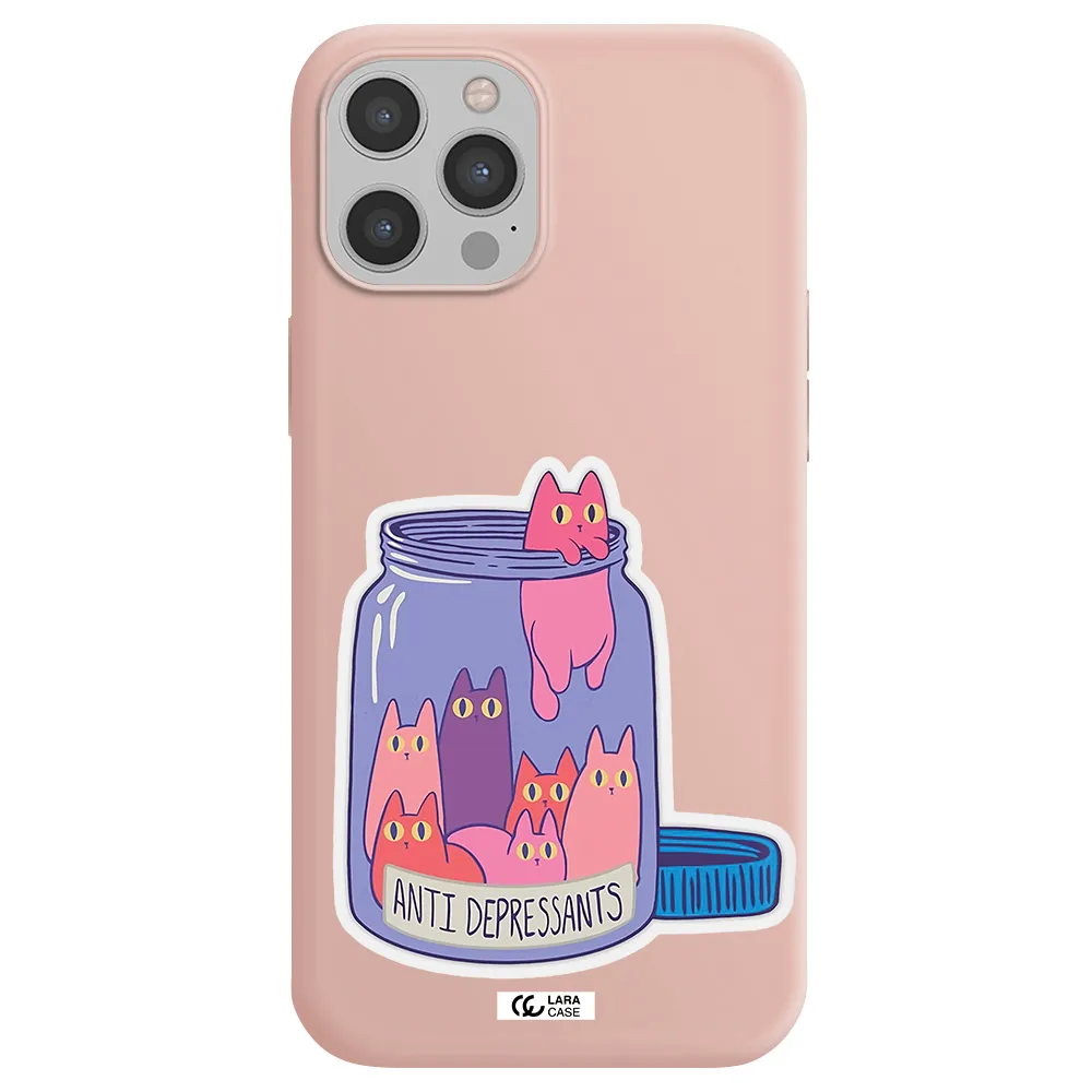 Anti Depressants Cats Apple iPhone 12 pro Silicone pastel pink Case