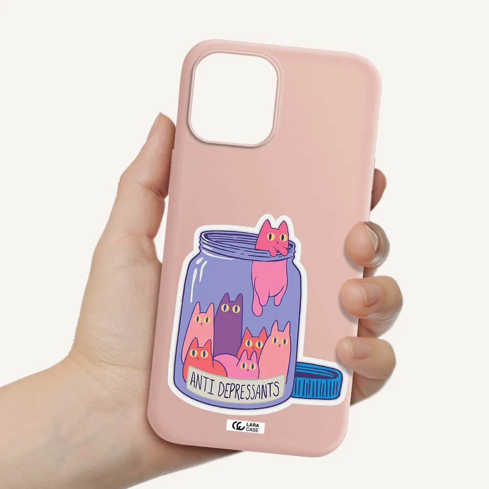 Anti Depressants Cats Apple iPhone 12 pro Silicone pastel pink Case