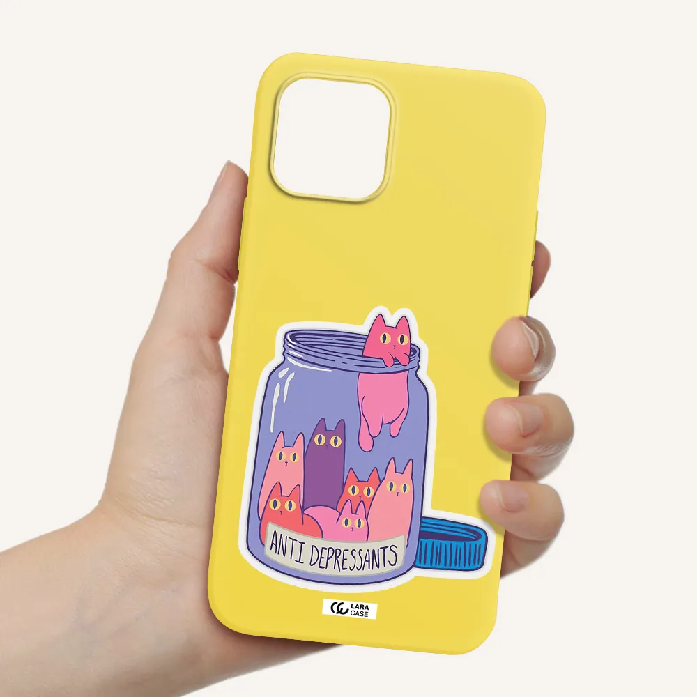 Anti Depressants Cats Apple iPhone 12 Silicone canary yellow Case