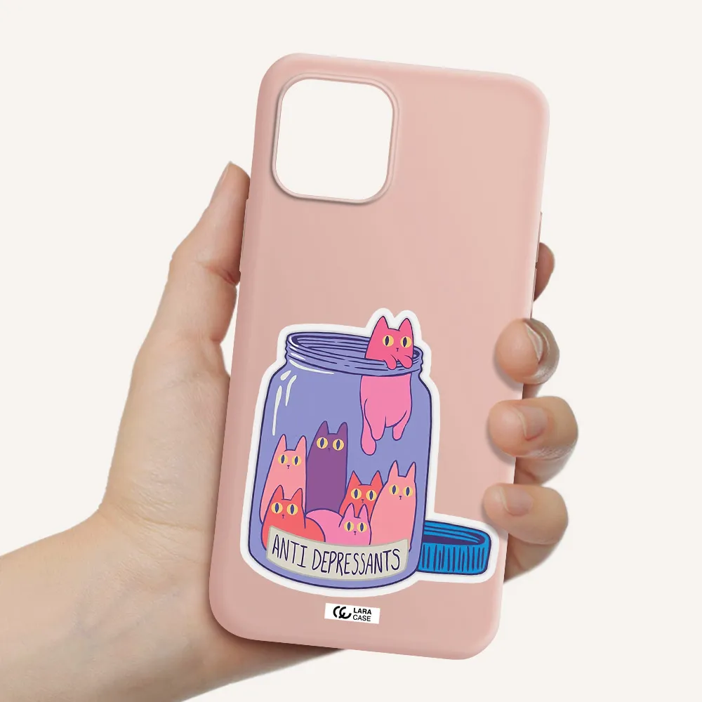 Anti Depressants Cats Apple iPhone 12 Silicone pastel pink Case