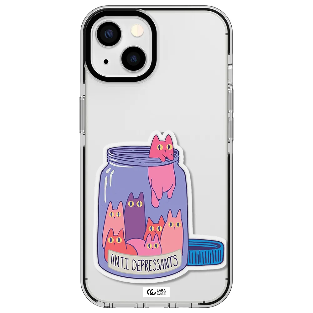 Anti Depressants Cats Apple iPhone 13 impact black border Case