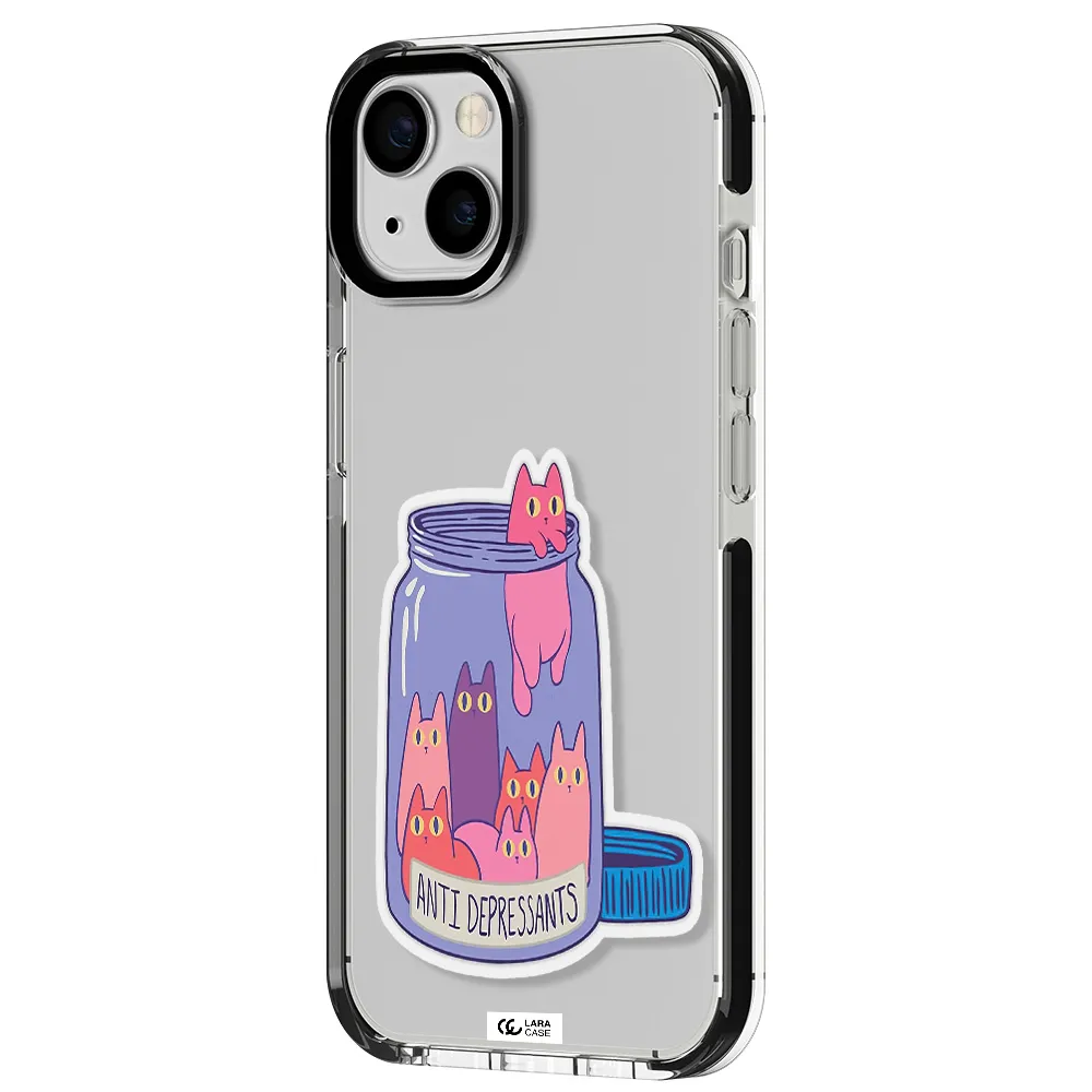 Anti Depressants Cats Apple iPhone 13 impact black border Case