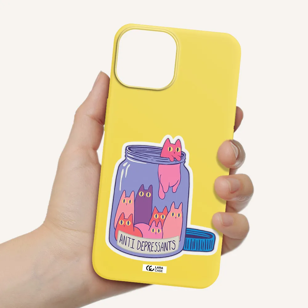 Anti Depressants Cats Apple iPhone 13 mini Silicone canary yellow Case