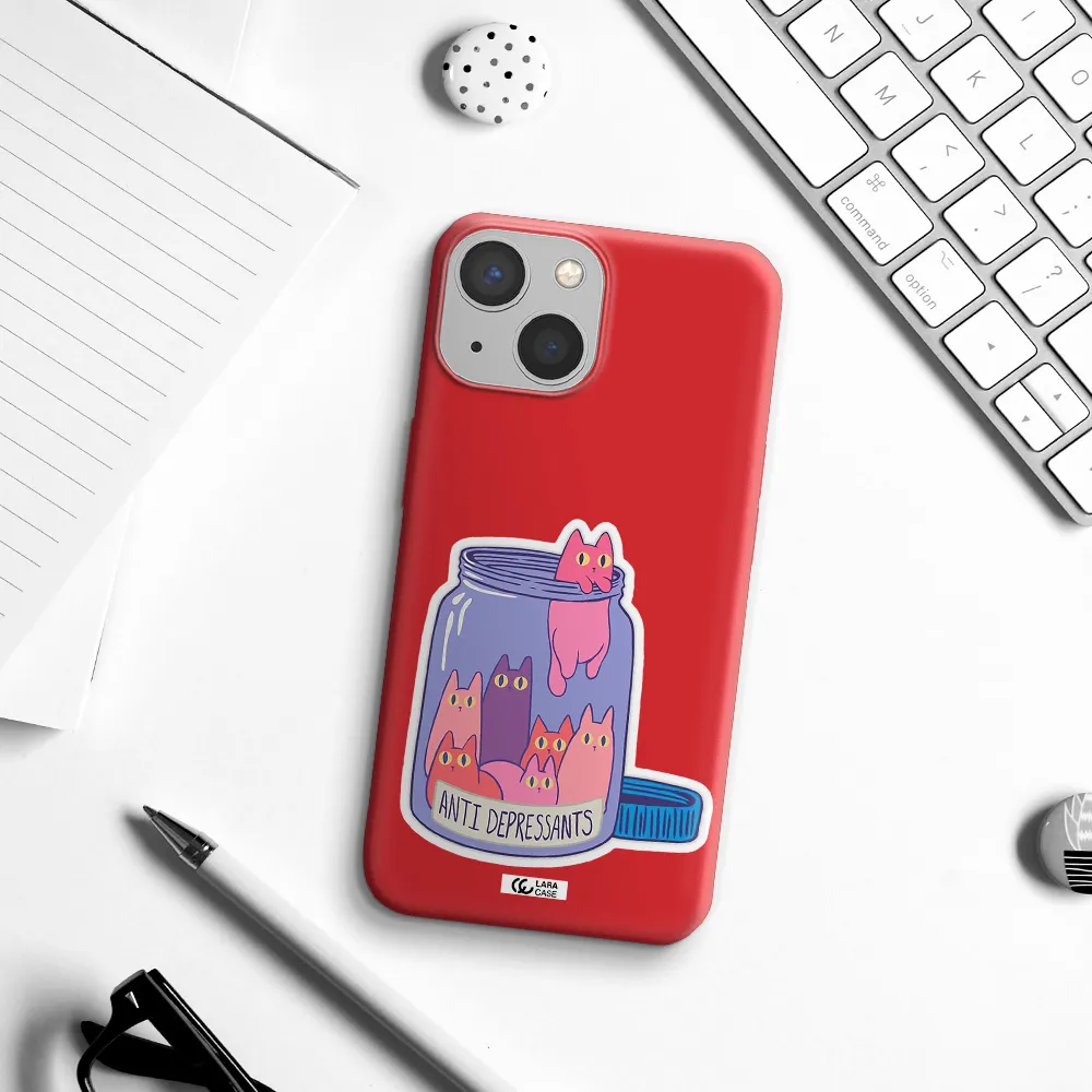 Anti Depressants Cats Apple iPhone 13 mini Silicone Imperial Red Case