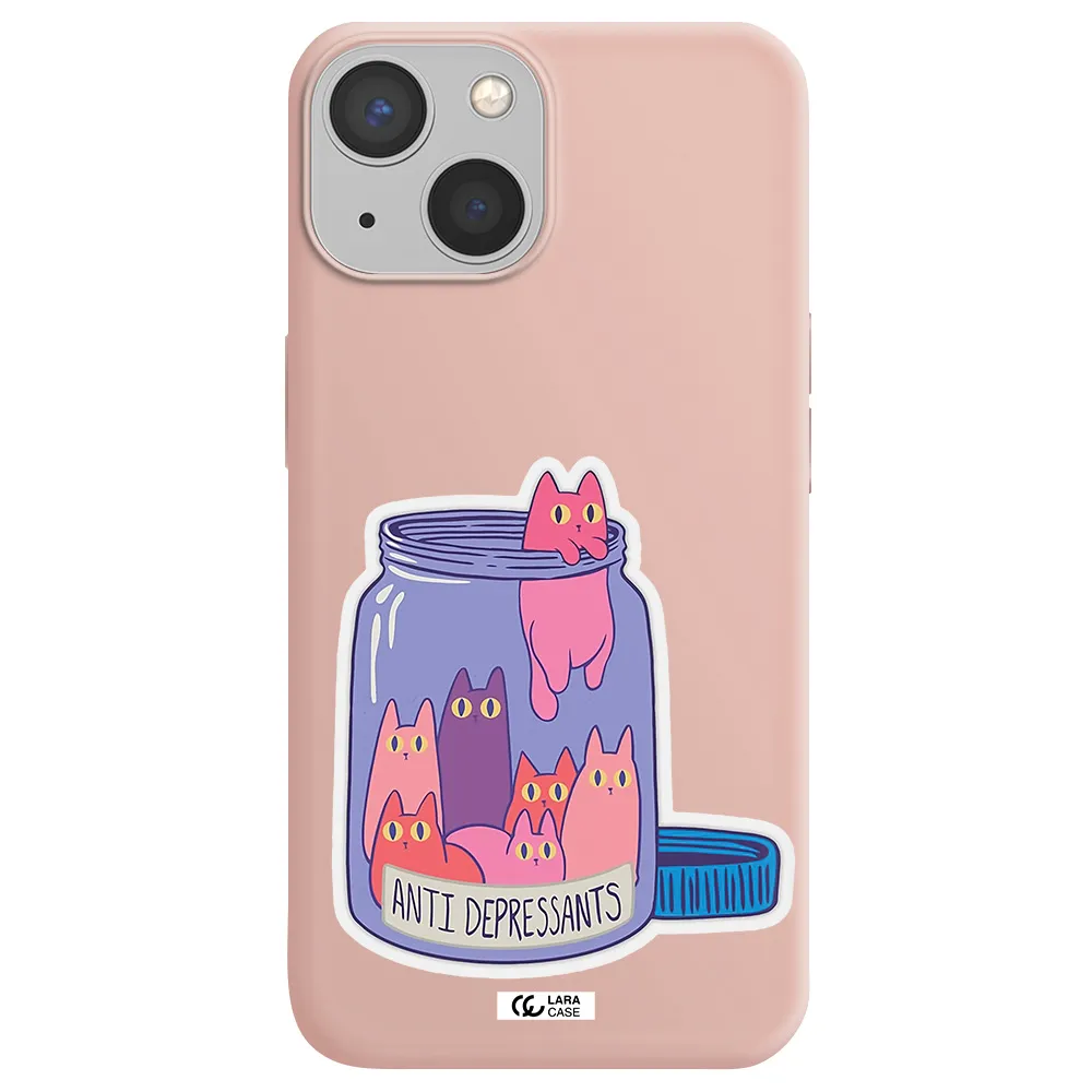 Anti Depressants Cats Apple iPhone 13 mini Silicone pastel pink Case