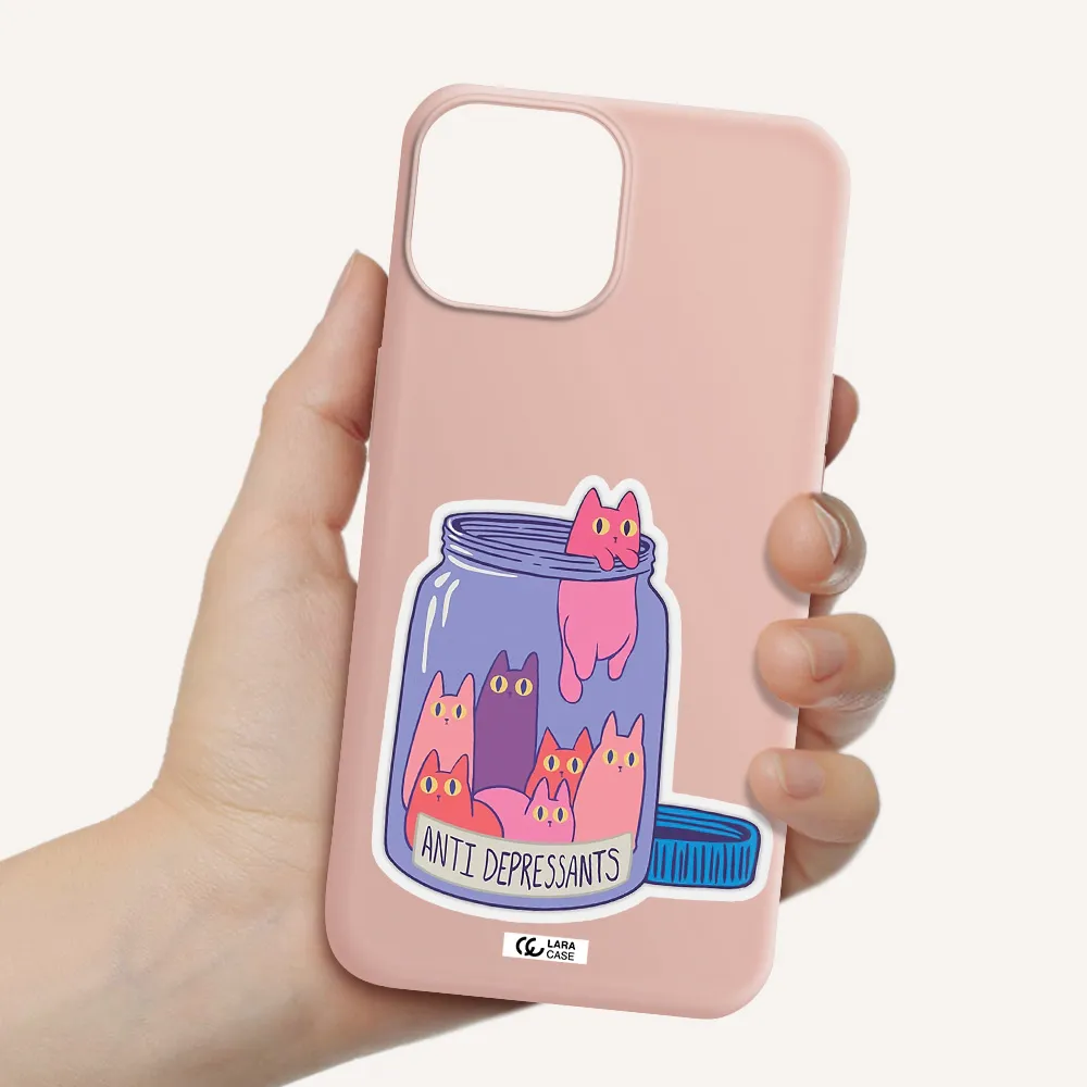 Anti Depressants Cats Apple iPhone 13 mini Silicone pastel pink Case