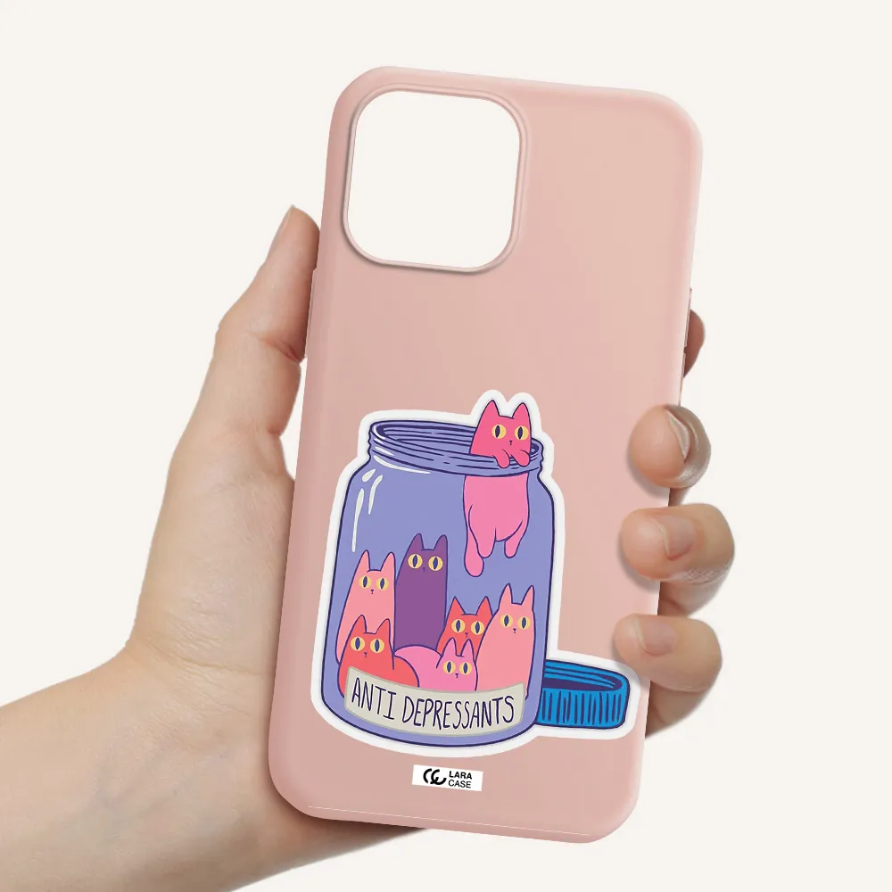 Anti Depressants Cats Apple iPhone 13 Pro Silicone pastel pink Case