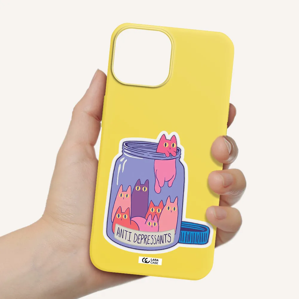 Anti Depressants Cats Apple iPhone 13 Silicone canary yellow Case