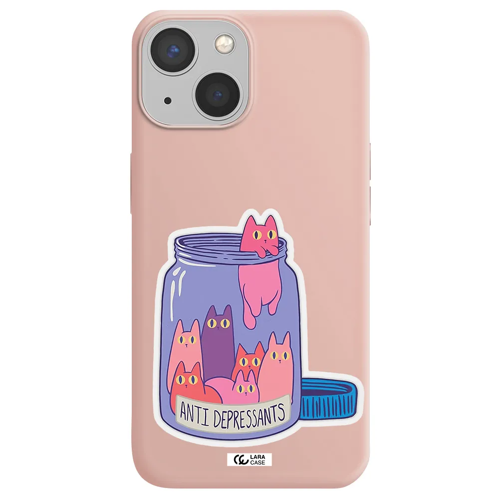 Anti Depressants Cats Apple iPhone 13 Silicone pastel pink Case