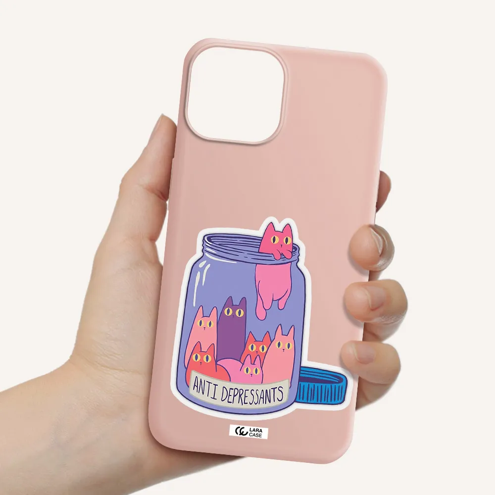 Anti Depressants Cats Apple iPhone 13 Silicone pastel pink Case