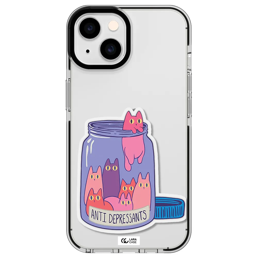 Anti Depressants Cats Apple iPhone 14 impact black border Case