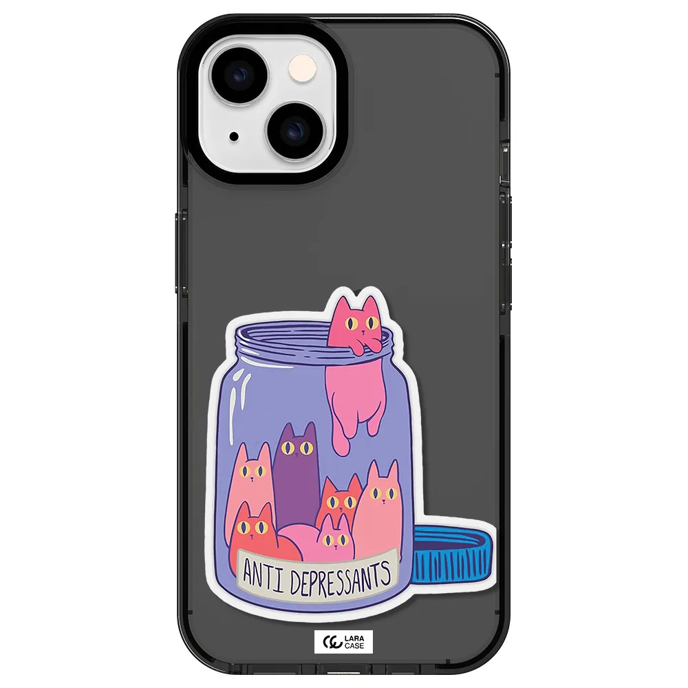 Anti Depressants Cats Apple iPhone 14 impact Smoke Black Case