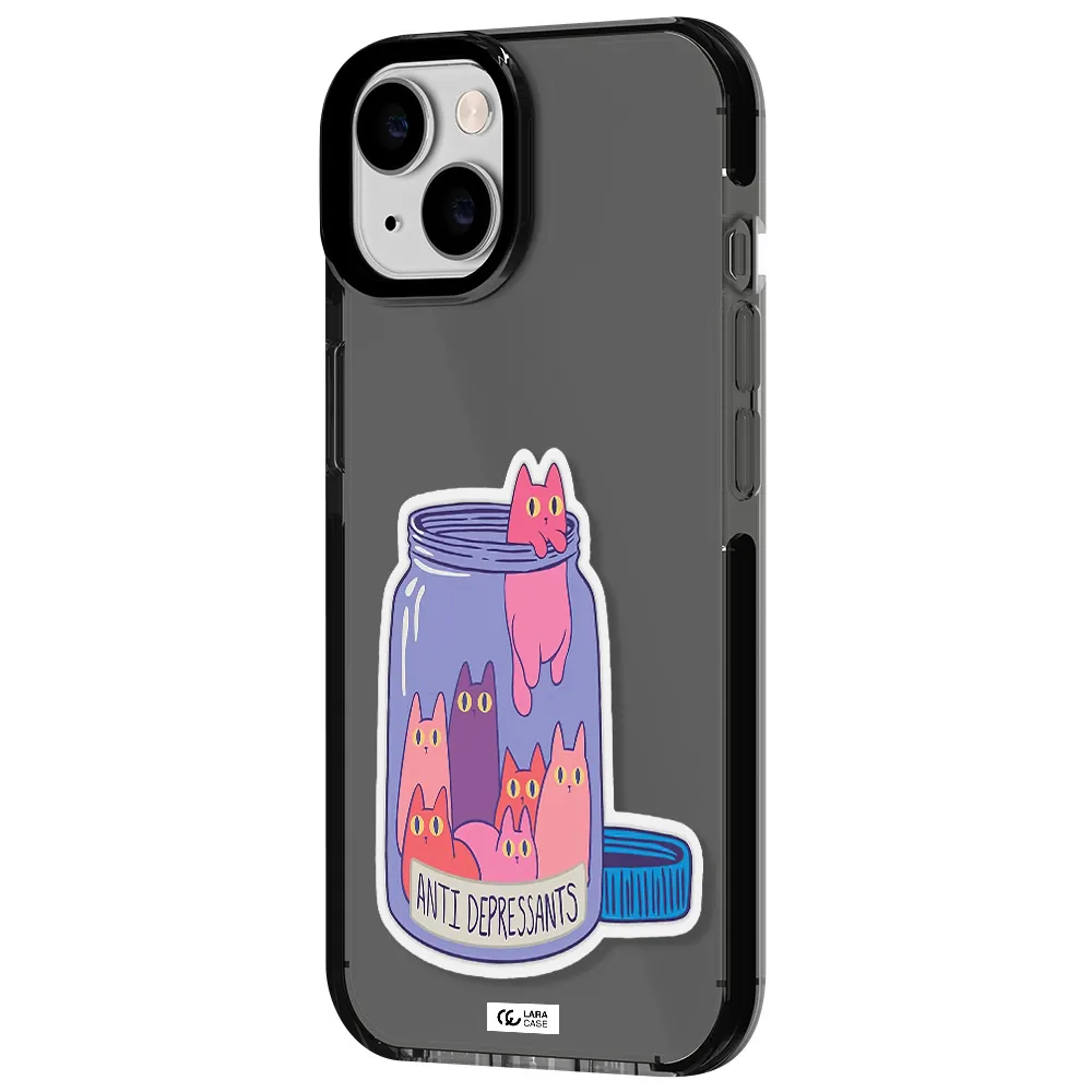 Anti Depressants Cats Apple iPhone 14 impact Smoke Black Case