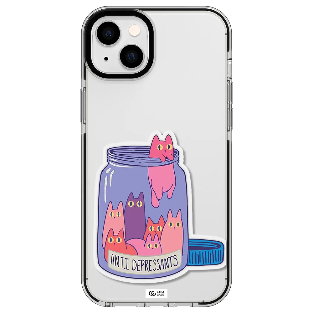 Anti Depressants Cats Apple iPhone 14 plus impact black border Case