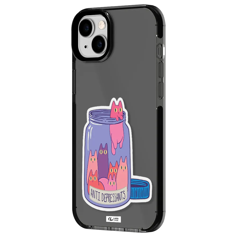Anti Depressants Cats Apple iPhone 14 plus impact Smoke Black Case