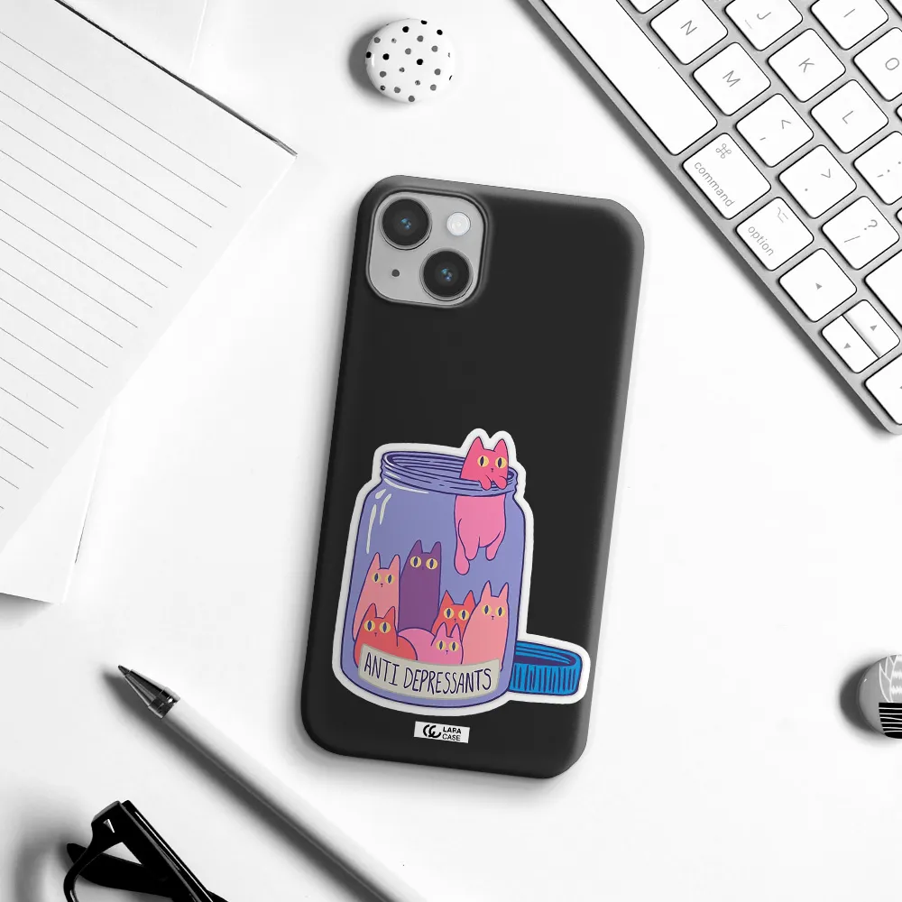 Anti Depressants Cats Apple iPhone 14 plus Silicone black Case