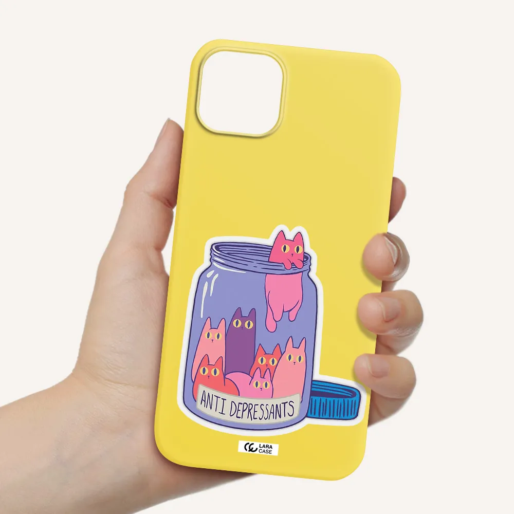 Anti Depressants Cats Apple iPhone 14 plus Silicone canary yellow Case