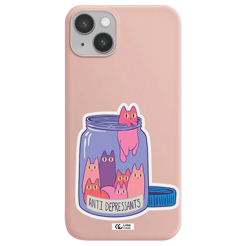 Anti Depressants Cats Apple iPhone 14 plus Silicone pastel pink Case