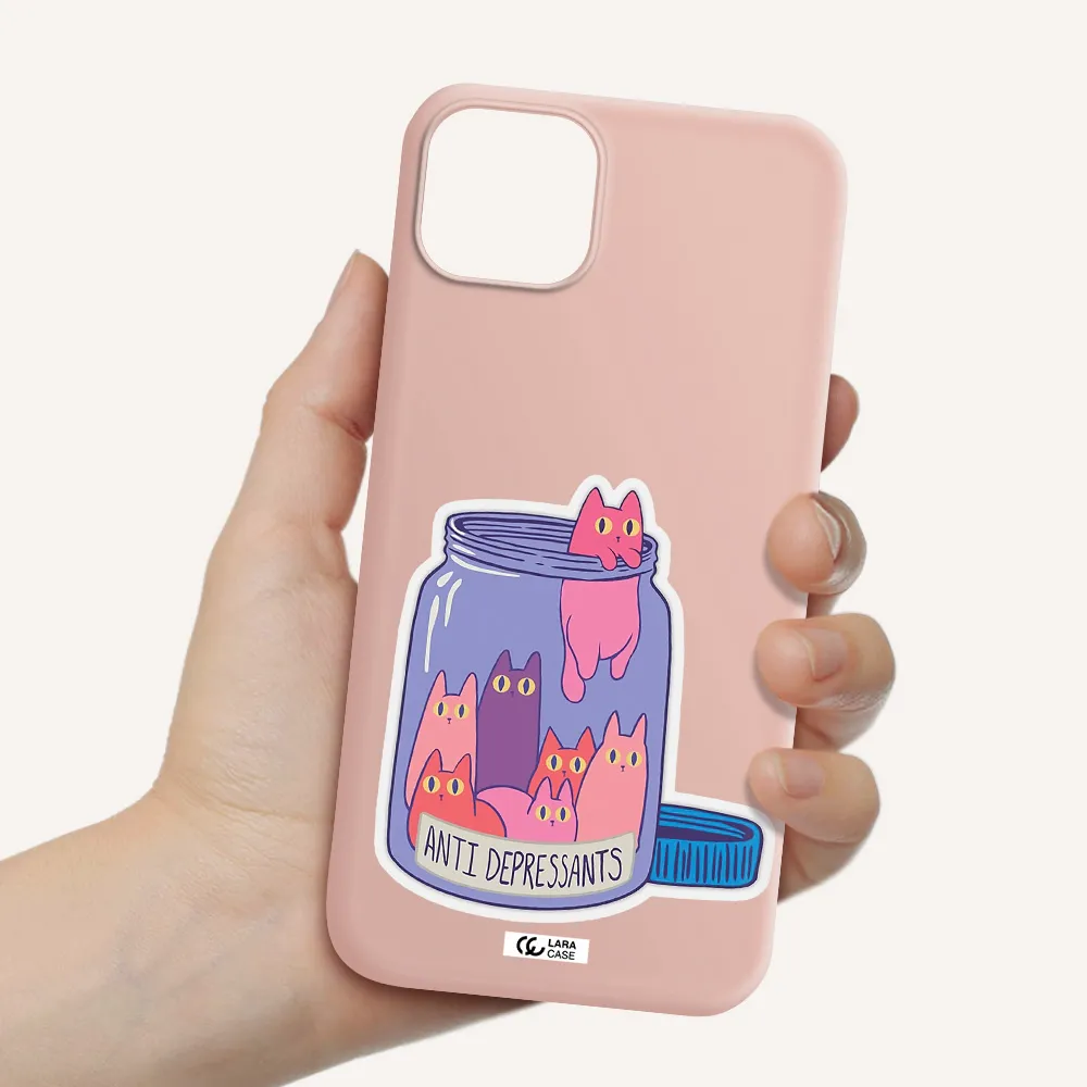 Anti Depressants Cats Apple iPhone 14 plus Silicone pastel pink Case