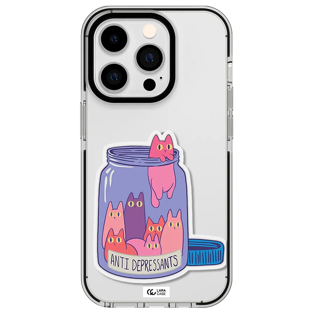 Anti Depressants Cats Apple iPhone 14 pro impact black border Case