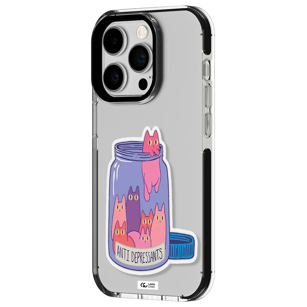 Anti Depressants Cats Apple iPhone 14 pro impact black border Case