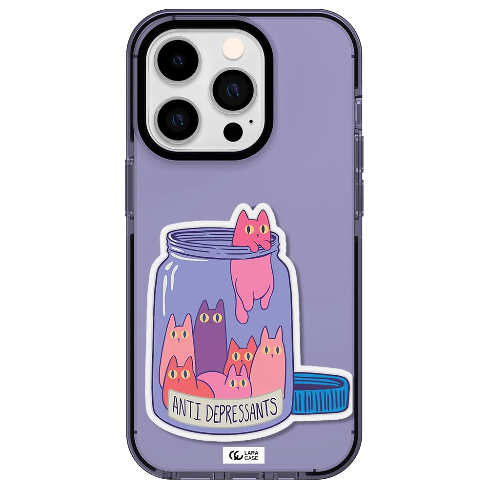 Anti Depressants Cats Apple iPhone 14 pro impact Lilac Case