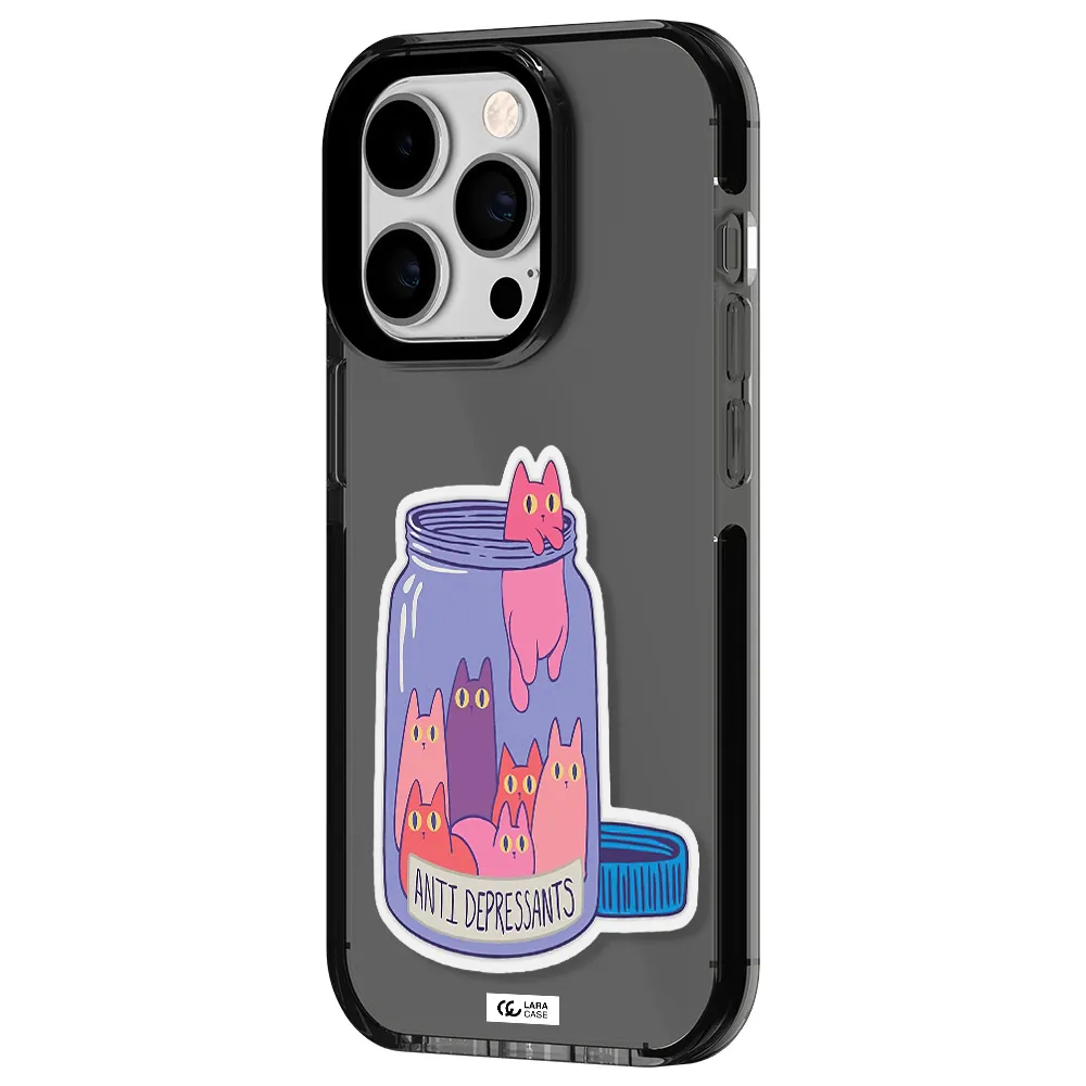 Anti Depressants Cats Apple iPhone 14 pro impact Smoke Black Case