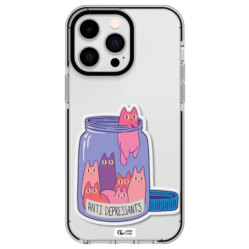 Anti Depressants Cats Apple iPhone 14 pro max impact black border Case