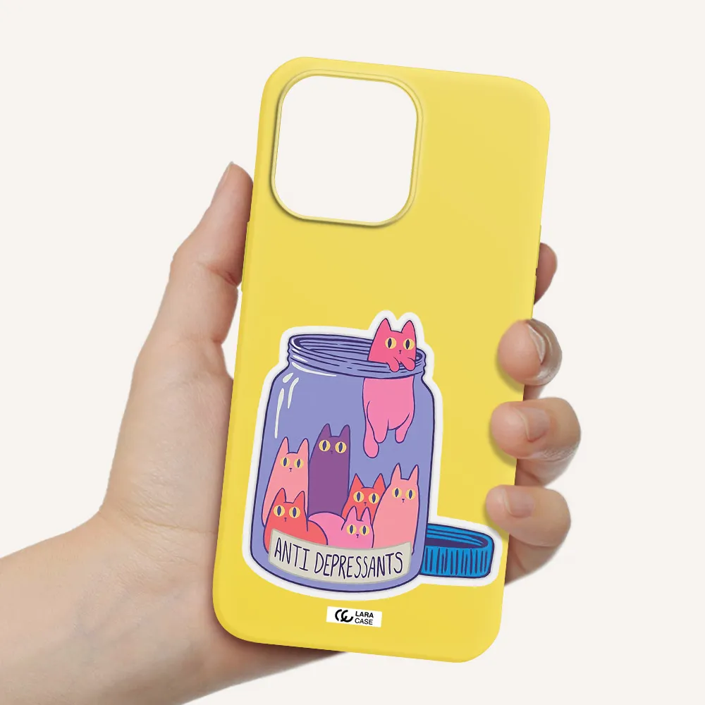 Anti Depressants Cats Apple iPhone 14 pro max Silicone canary yellow Case
