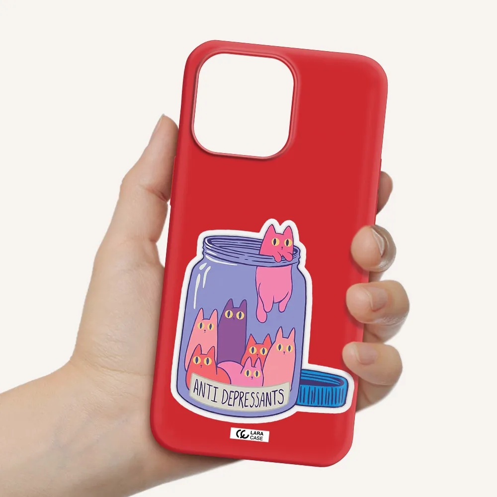 Anti Depressants Cats Apple iPhone 14 pro max Silicone Imperial Red Case