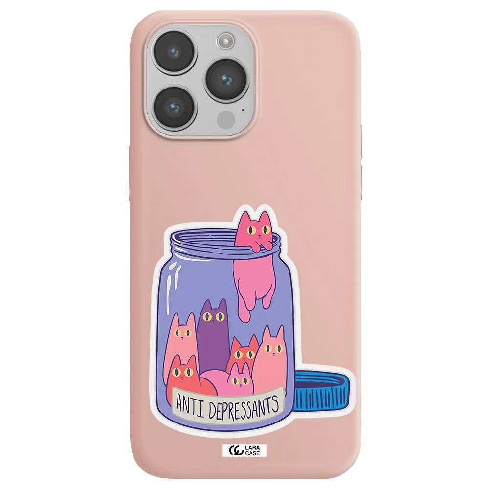 Anti Depressants Cats Apple iPhone 14 pro max Silicone pastel pink Case