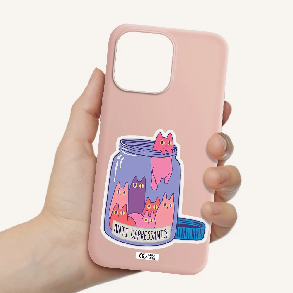 Anti Depressants Cats Apple iPhone 14 pro max Silicone pastel pink Case