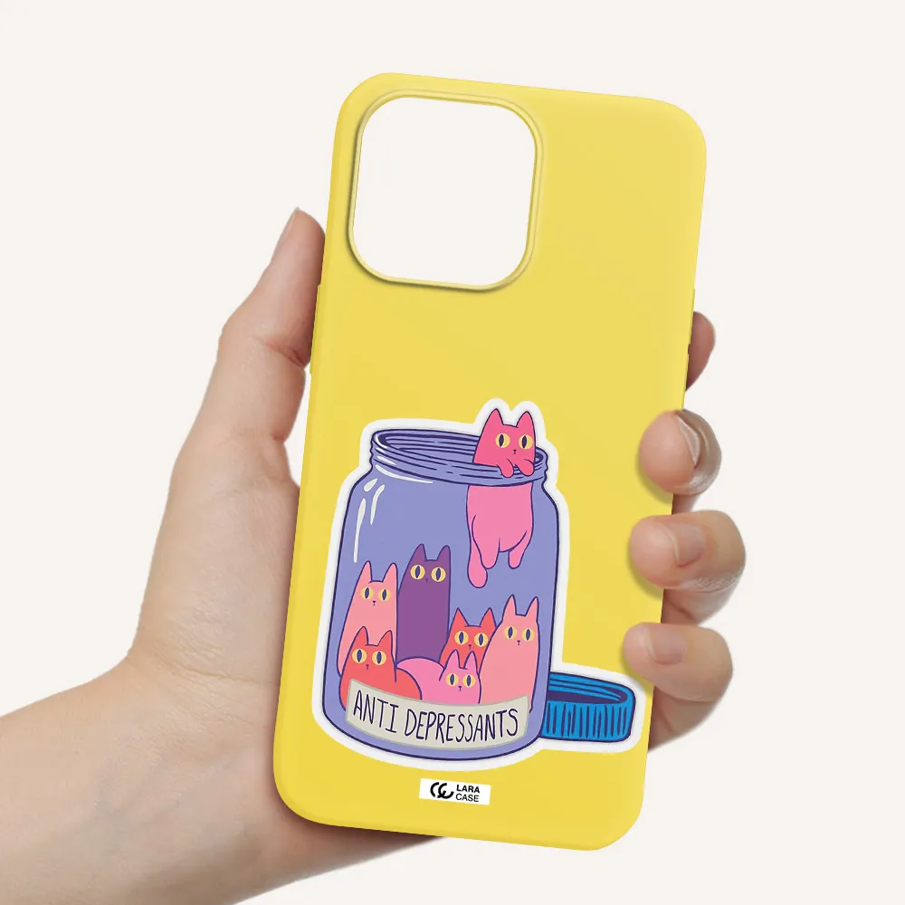 Anti Depressants Cats Apple iPhone 14 pro Silicone canary yellow Case