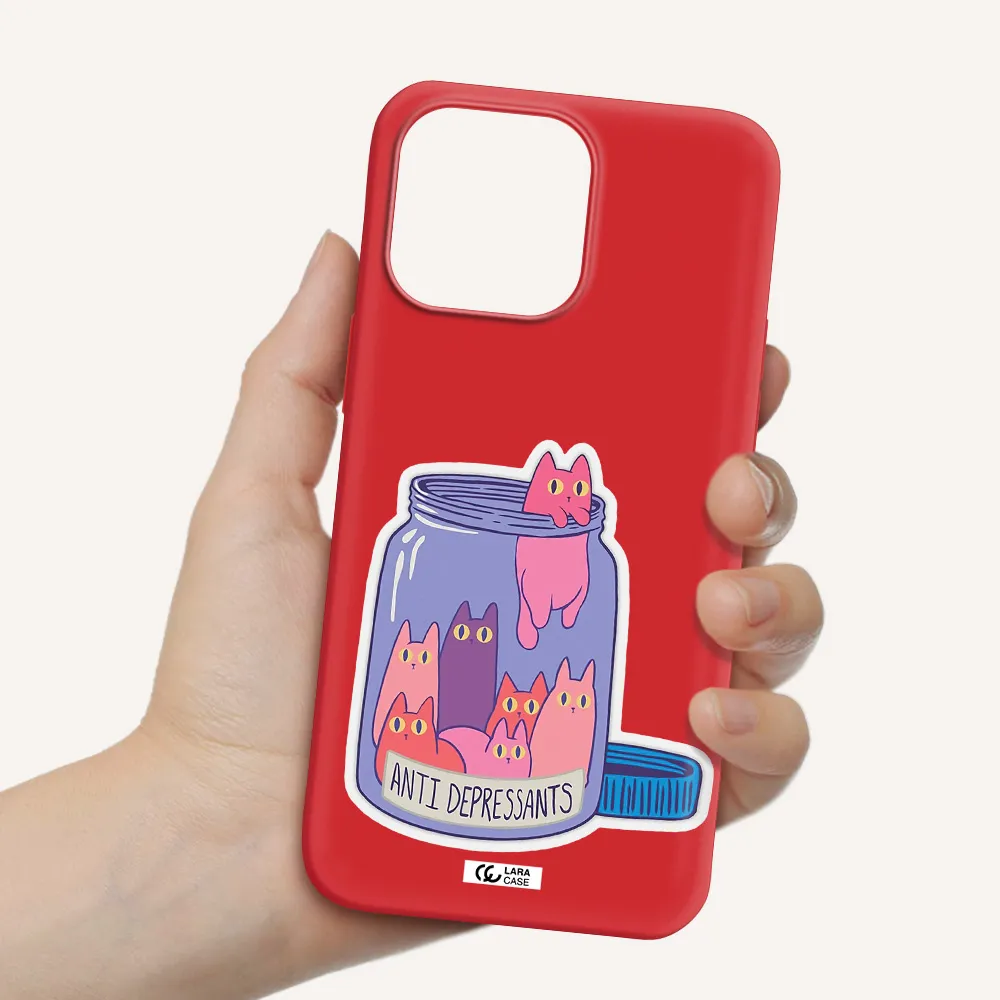 Anti Depressants Cats Apple iPhone 14 pro Silicone Imperial Red Case