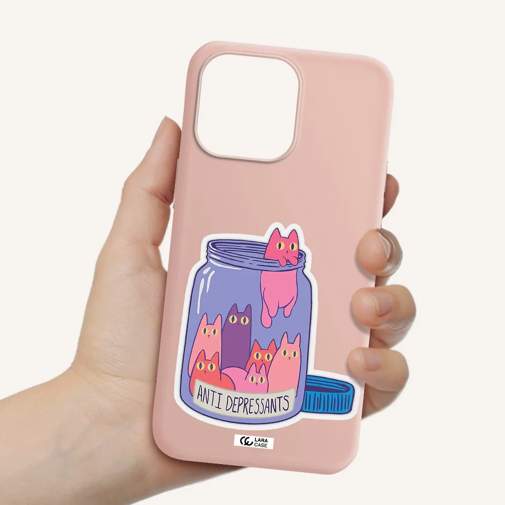 Anti Depressants Cats Apple iPhone 14 pro Silicone pastel pink Case