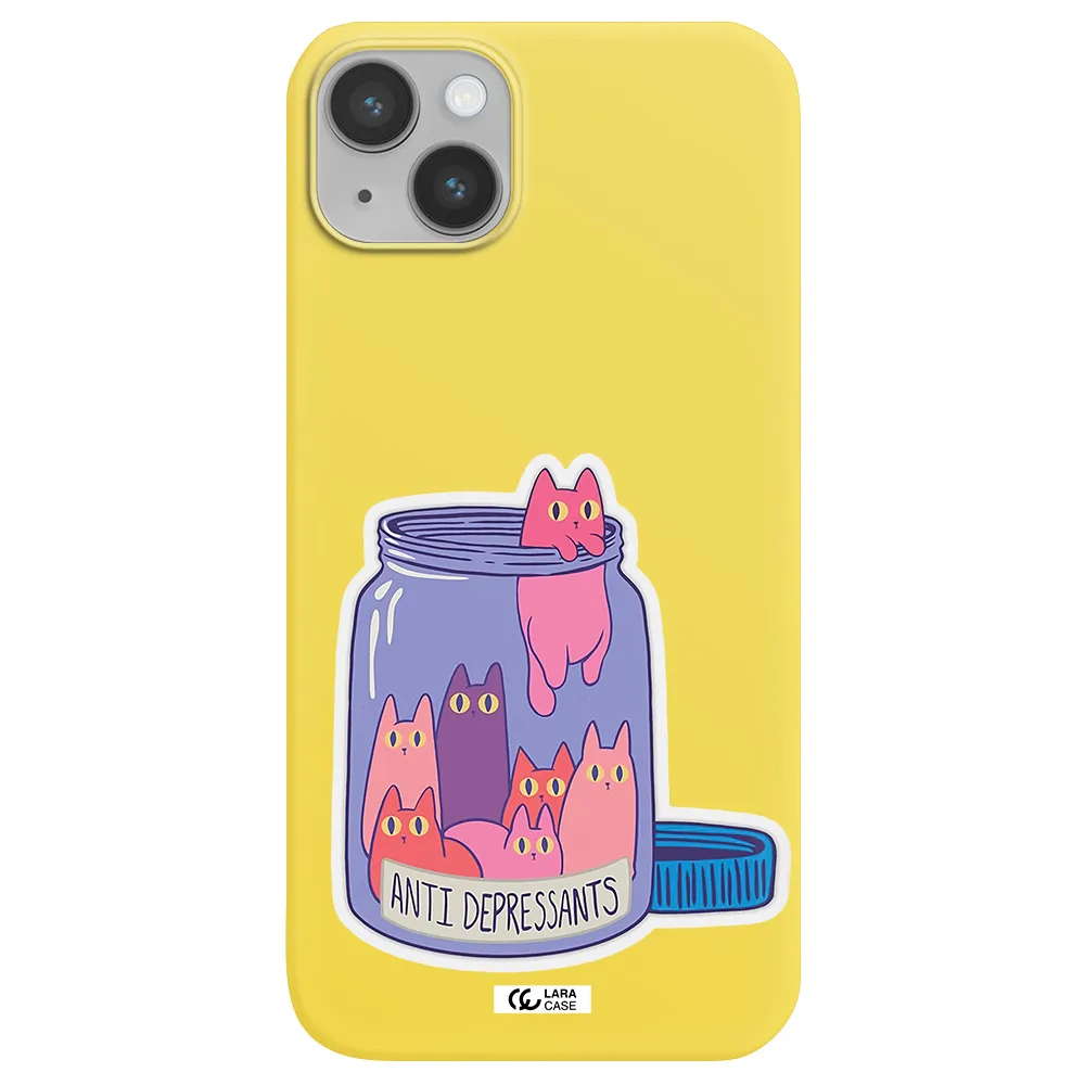 Anti Depressants Cats Apple iPhone 14 Silicone canary yellow Case