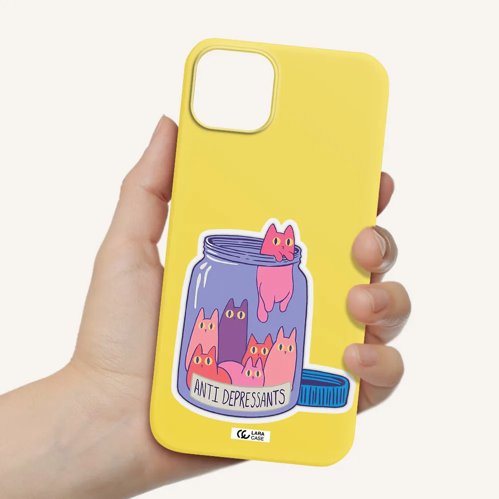 Anti Depressants Cats Apple iPhone 14 Silicone canary yellow Case