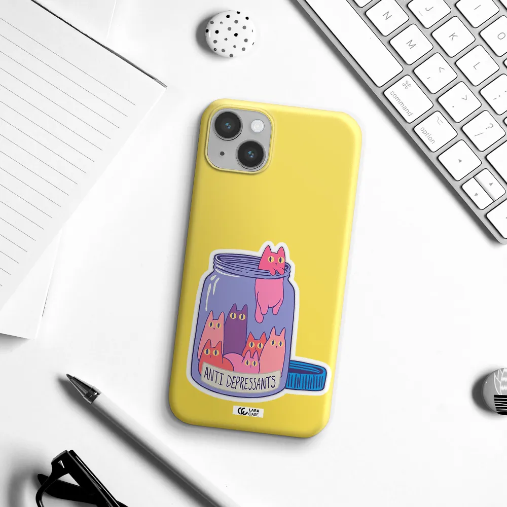 Anti Depressants Cats Apple iPhone 14 Silicone canary yellow Case