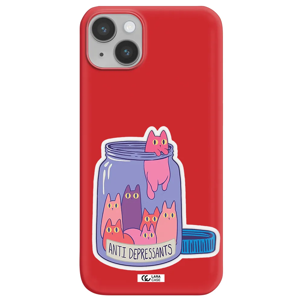 Anti Depressants Cats Apple iPhone 14 Silicone Imperial Red Case