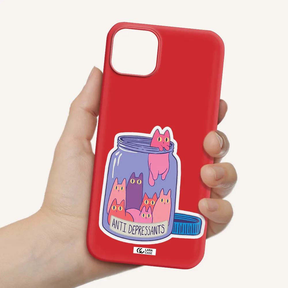 Anti Depressants Cats Apple iPhone 14 Silicone Imperial Red Case