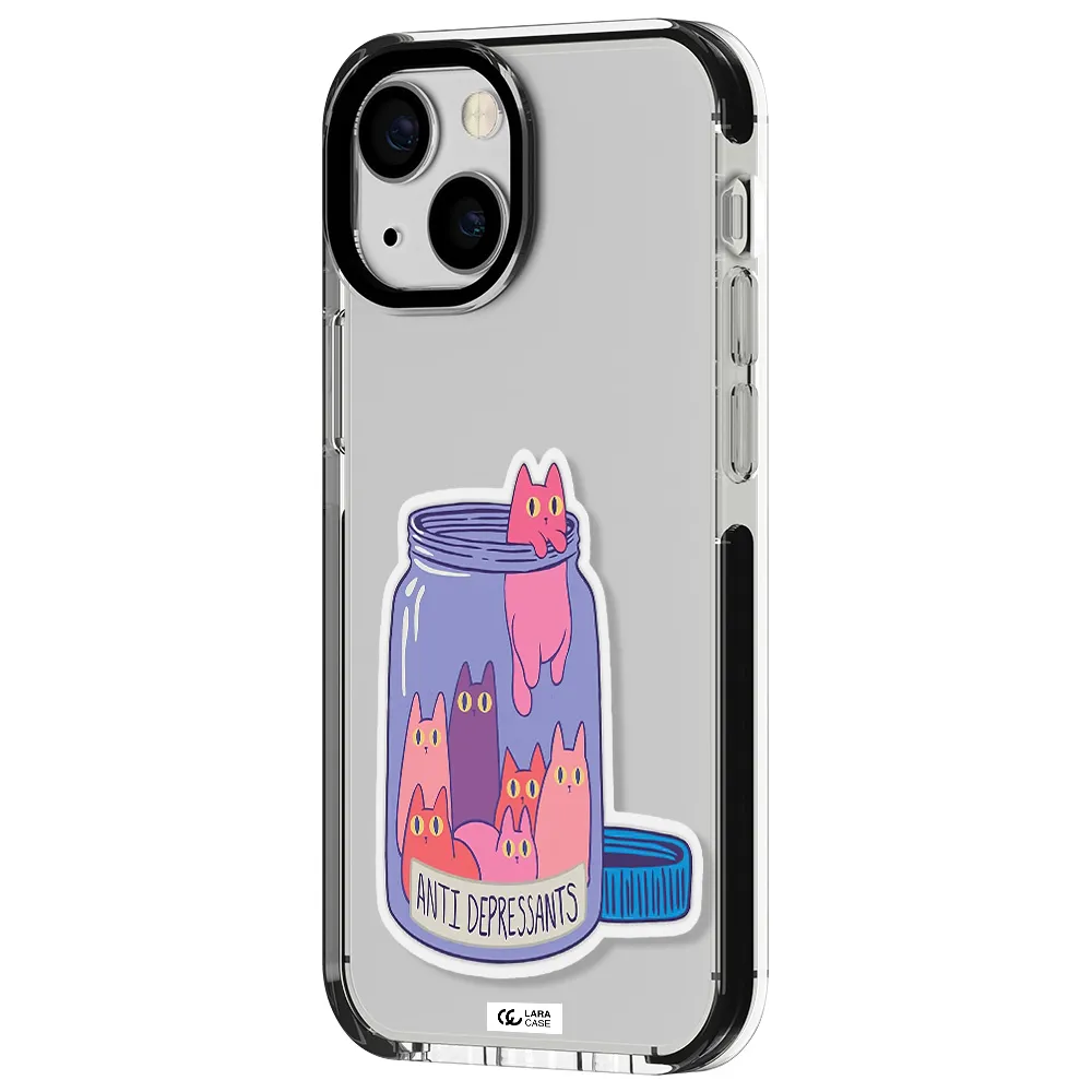 Anti Depressants Cats Apple iPhone 15 impact black border Case