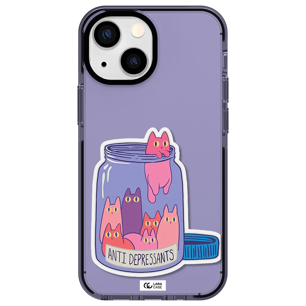Anti Depressants Cats Apple iPhone 15 impact Lilac Case