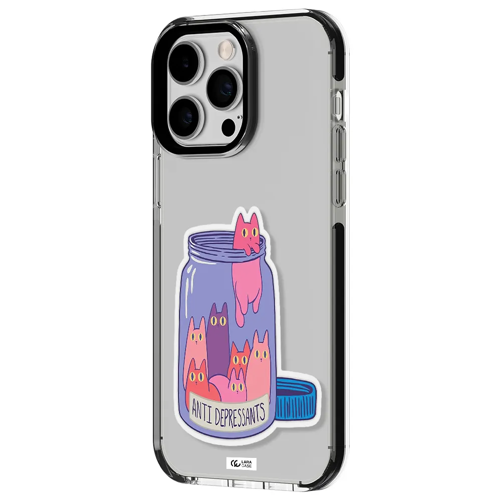 Anti Depressants Cats Apple iPhone 15 Pro impact black border Case
