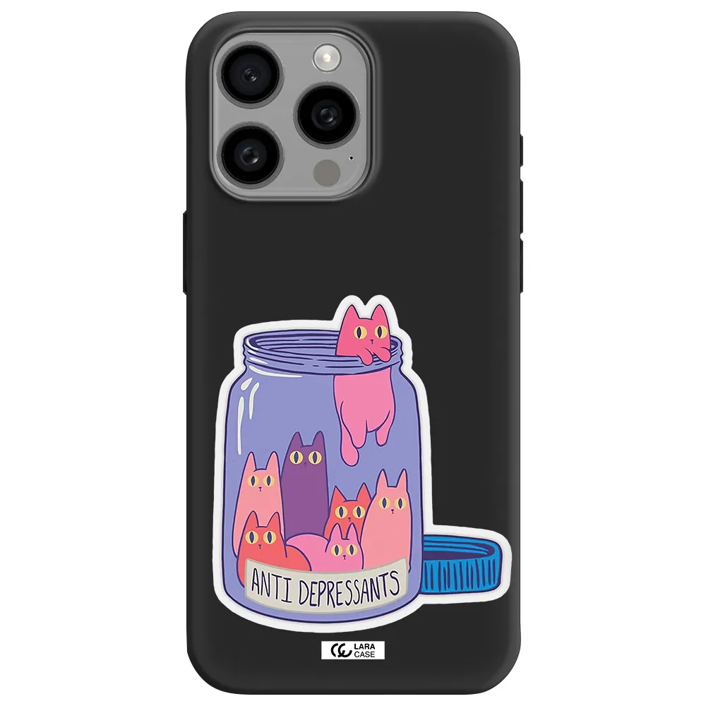 Anti Depressants Cats Apple Iphone 15 Pro max Silicone black Case